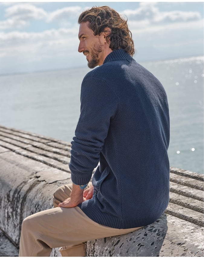 Moss Stitch Button Neck Cardigan