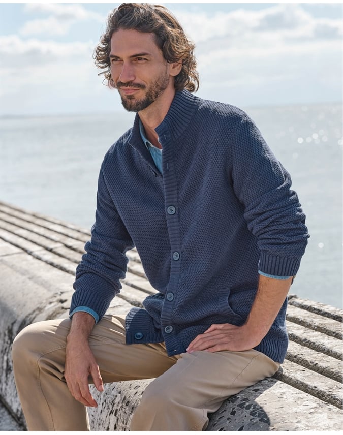 Moss Stitch Button Neck Cardigan