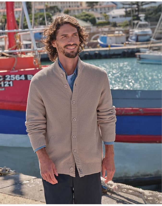 Moss Stitch Button Neck Cardigan