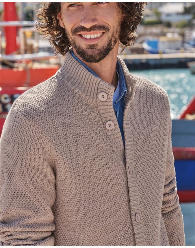 Moss Stitch Button Neck Cardigan