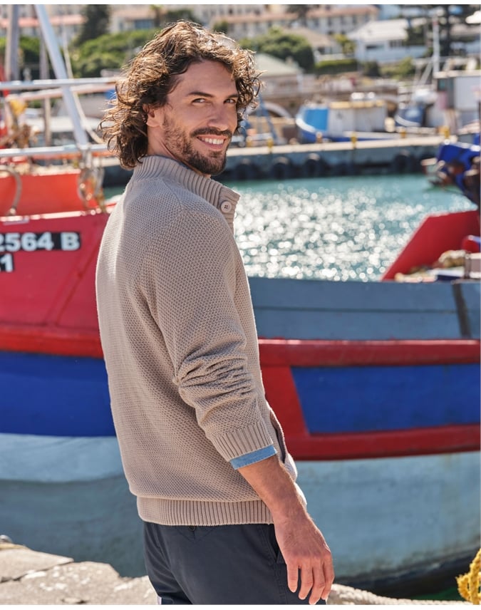 Moss Stitch Button Neck Cardigan