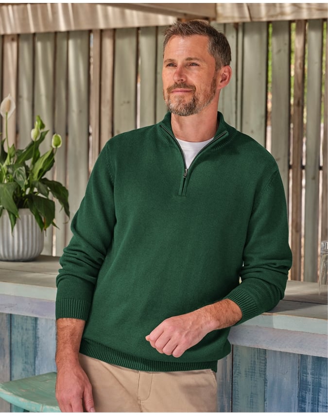Essential Cotton Zip Neck Sweater