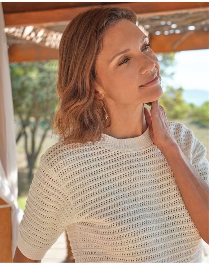 Crew Neck Textured Knitted Top