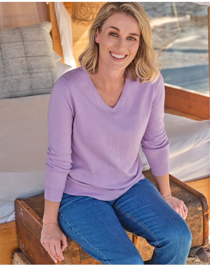 Cotton & Cashmere V Neck Sweater