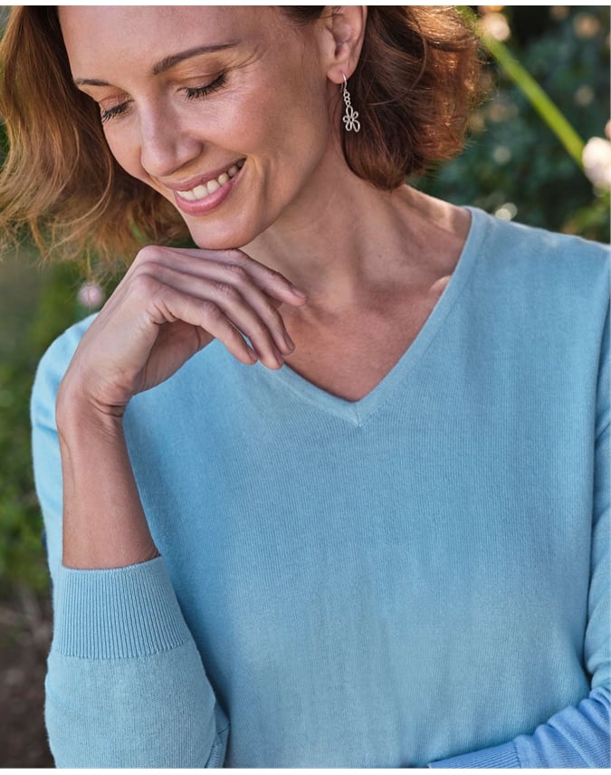 Cotton & Cashmere V Neck Sweater