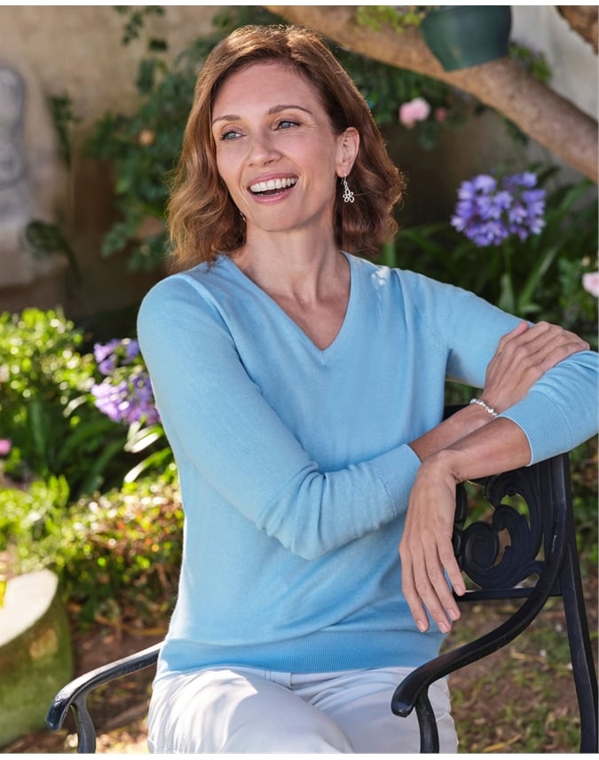Cotton & Cashmere V Neck Sweater