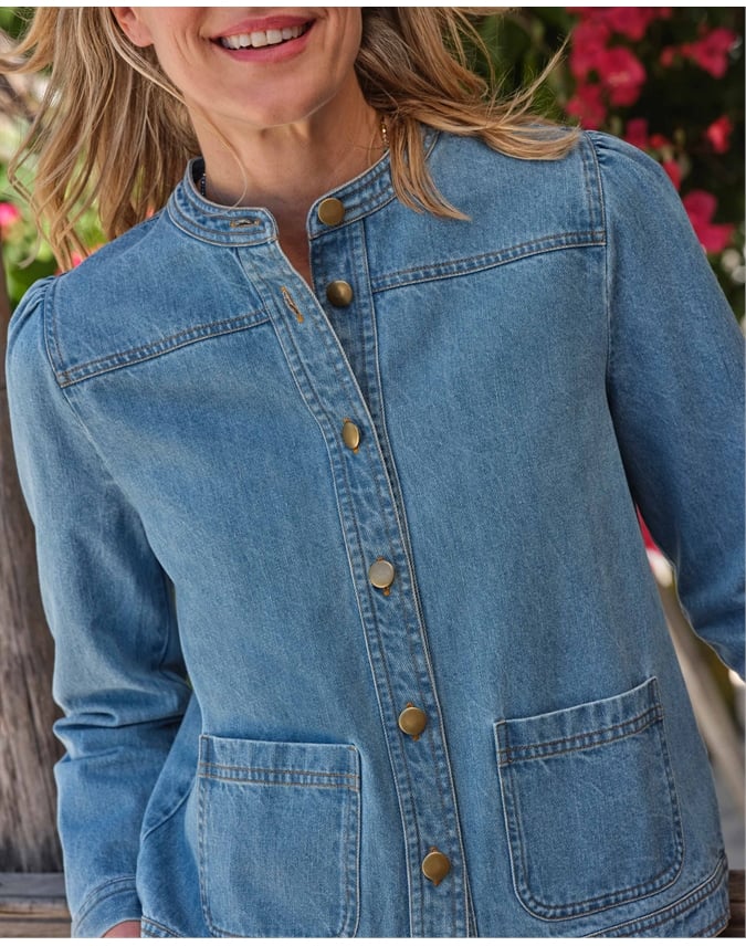 Collarless Denim Jacket