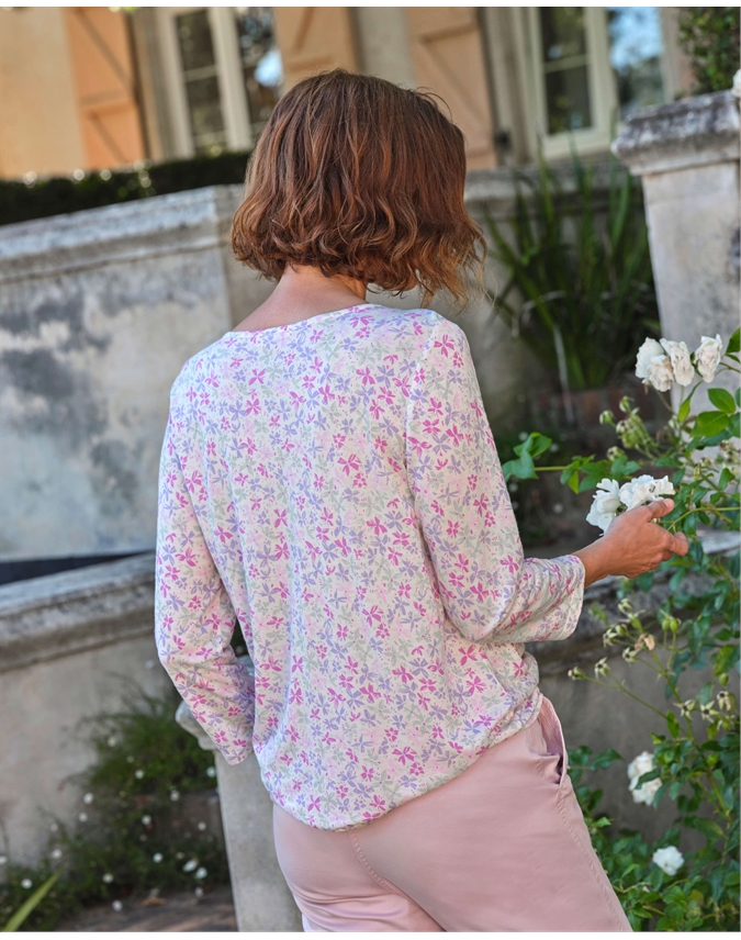 Super Soft Printed V Neck Top