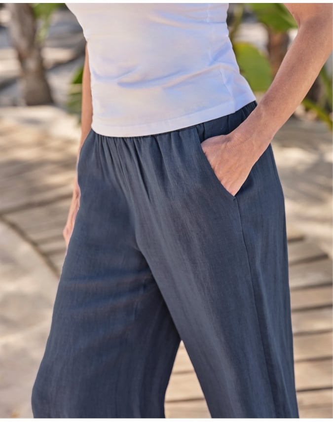 Wide Leg Full Length Linen Trousers
