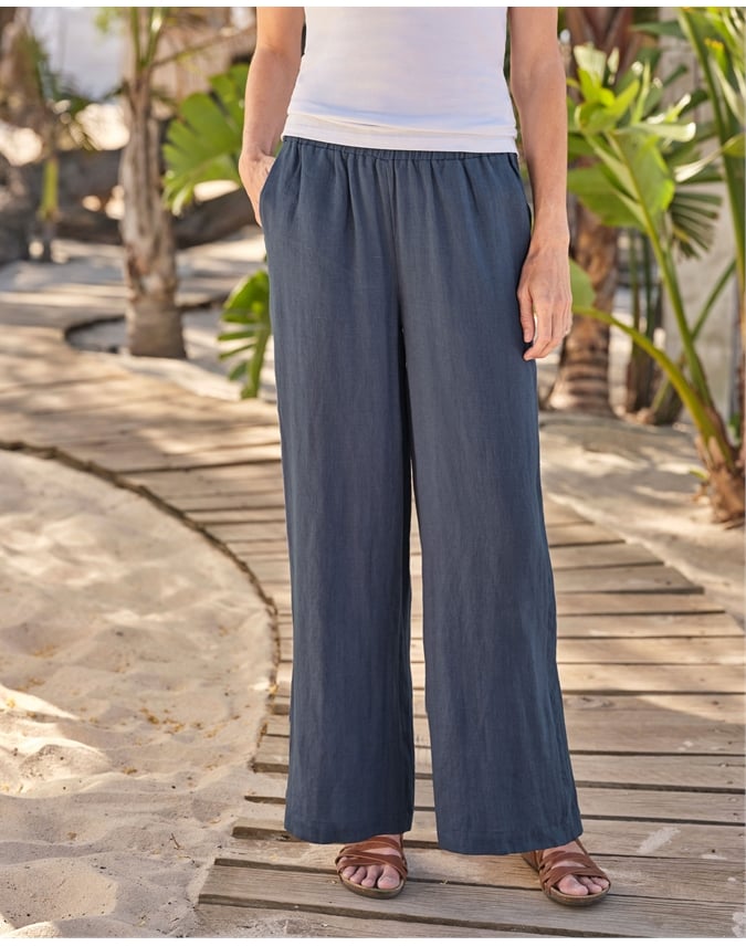 Wide Leg Full Length Linen Trousers