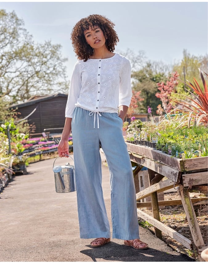 Wide Leg Full Length Linen Trousers