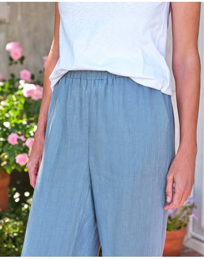 Wide Leg Full Length Linen Trousers