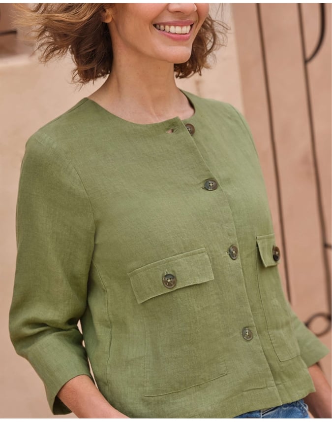Collarless Lightweight Linen Jacket