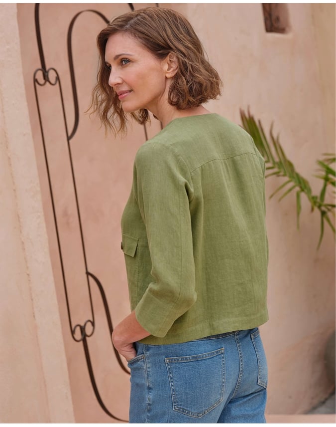 Collarless Lightweight Linen Jacket
