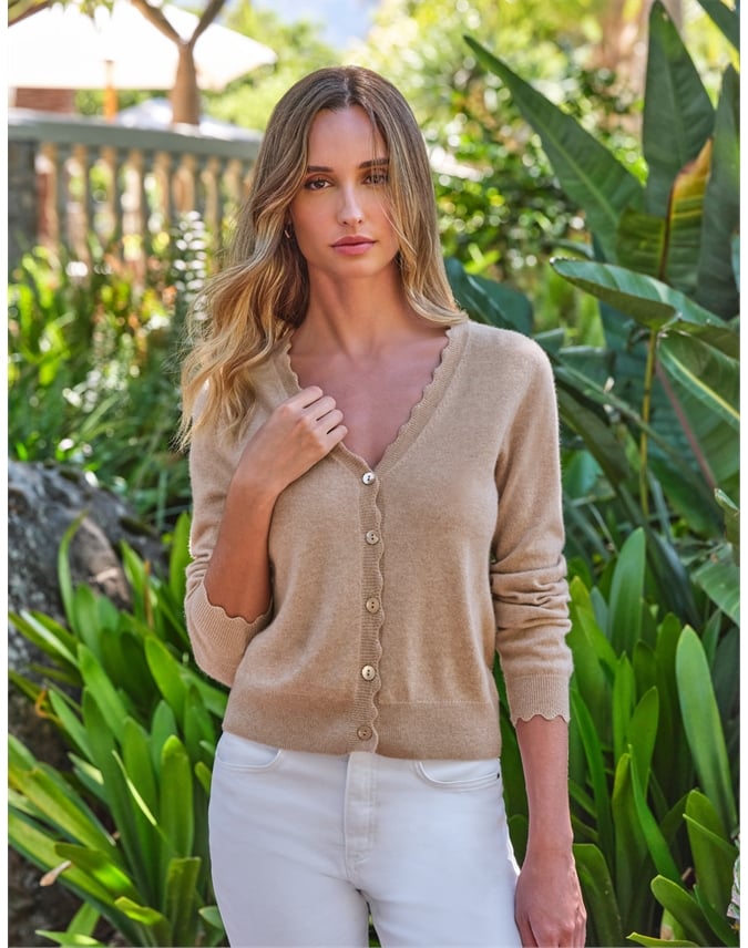 Cashmere Crop Scalloped Cardigan