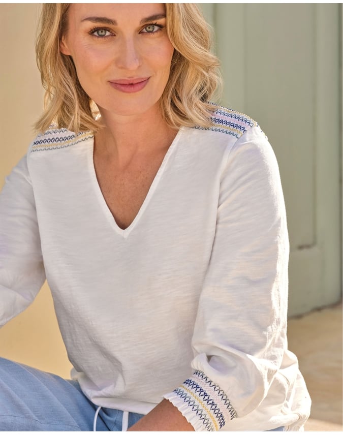 Shirred Cuff And Shoulder Top