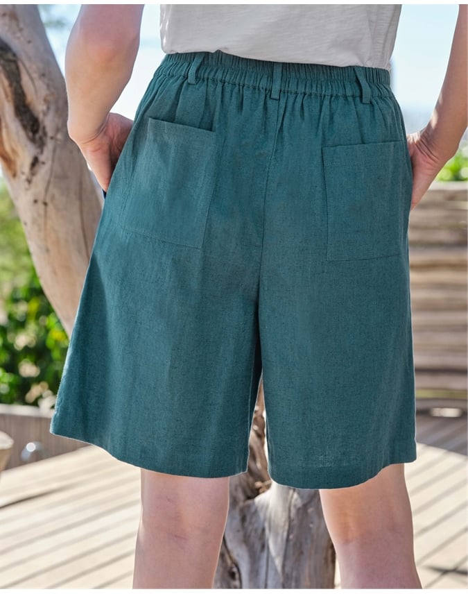 Flat Front Linen Shorts