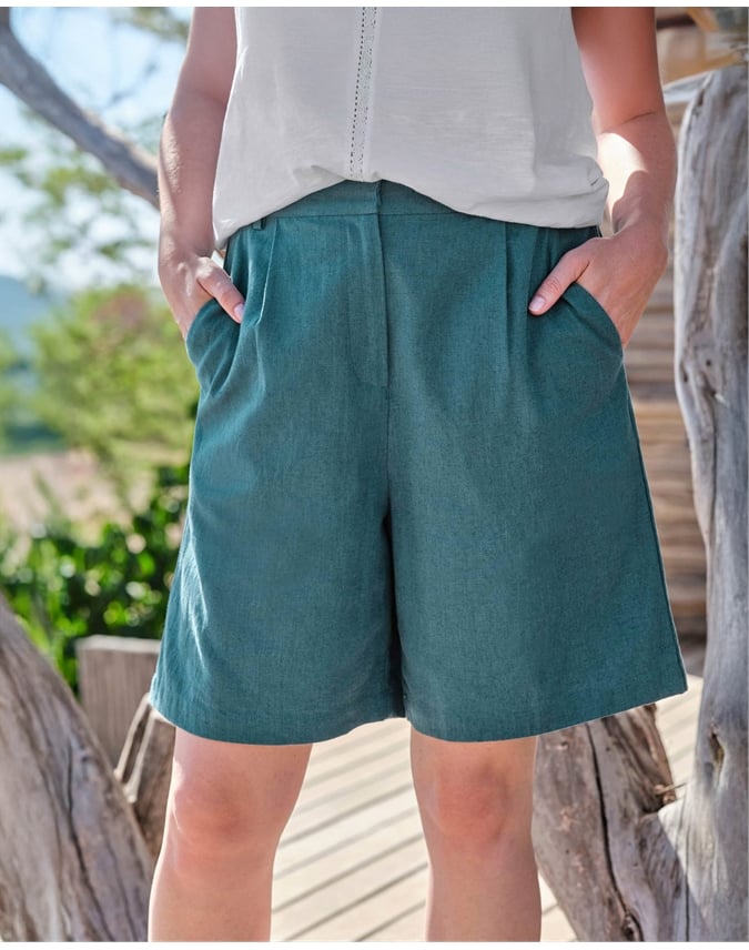 Flat Front Linen Shorts