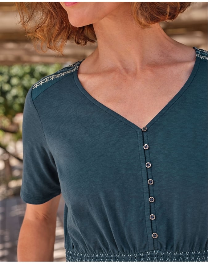 Embroidery Detail Jersey Dress