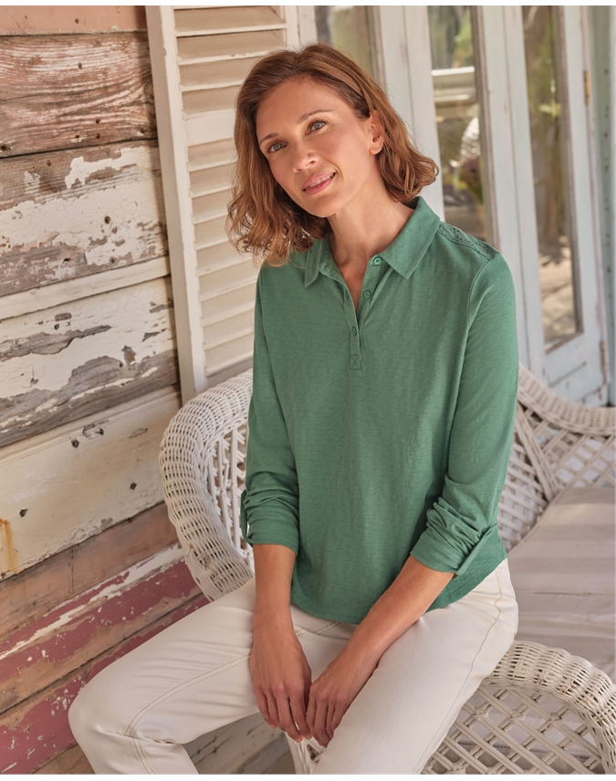 Broderie Yoke Popover Jersey Shirt