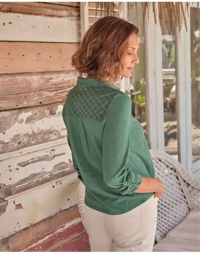 Broderie Yoke Popover Jersey Shirt
