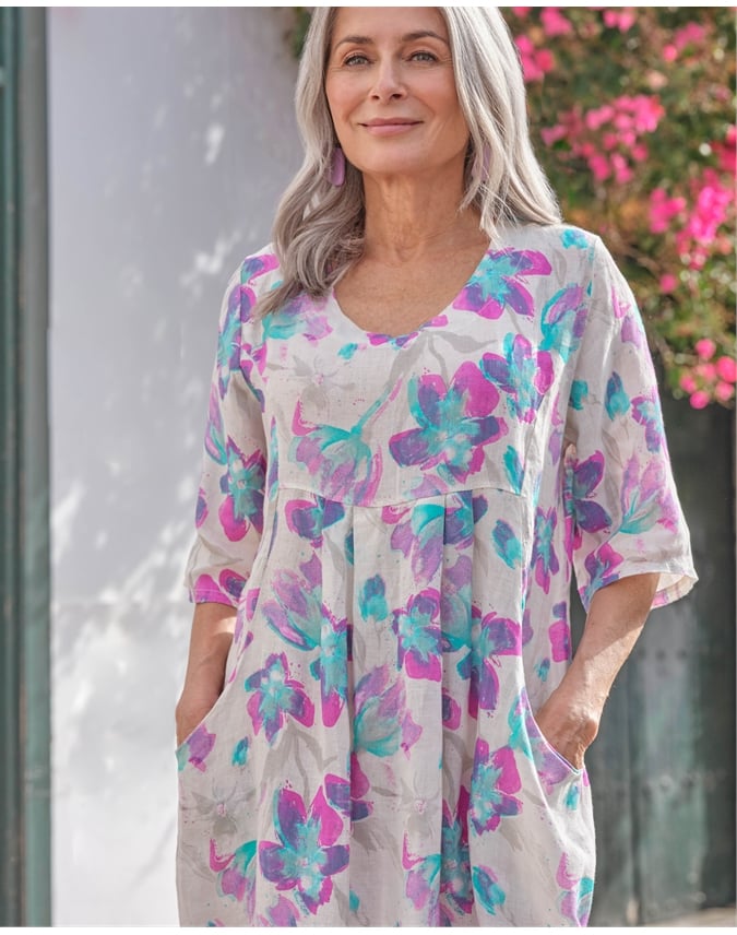 Womens Linen Pocket Tunic Dress