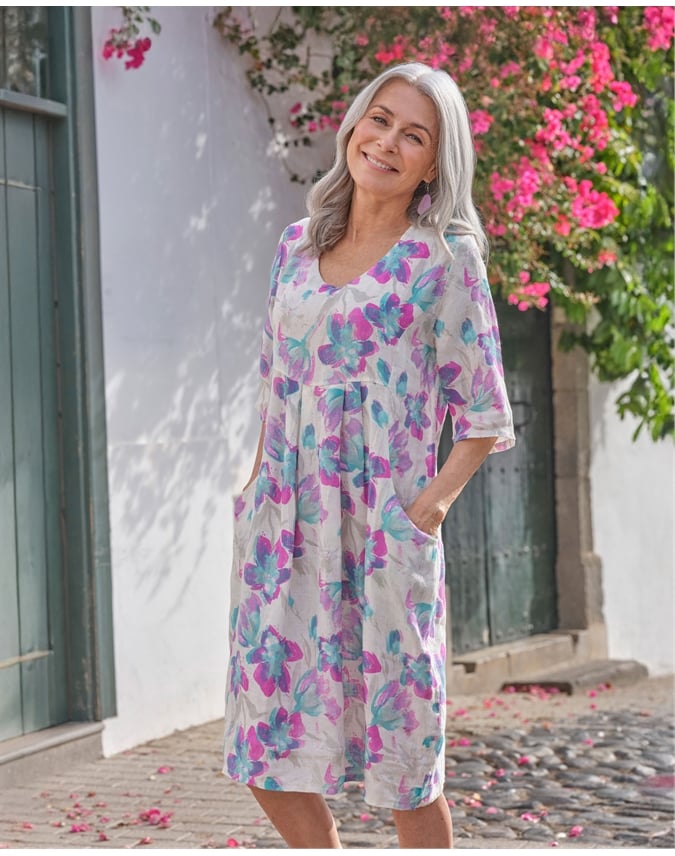 Womens Linen Pocket Tunic Dress