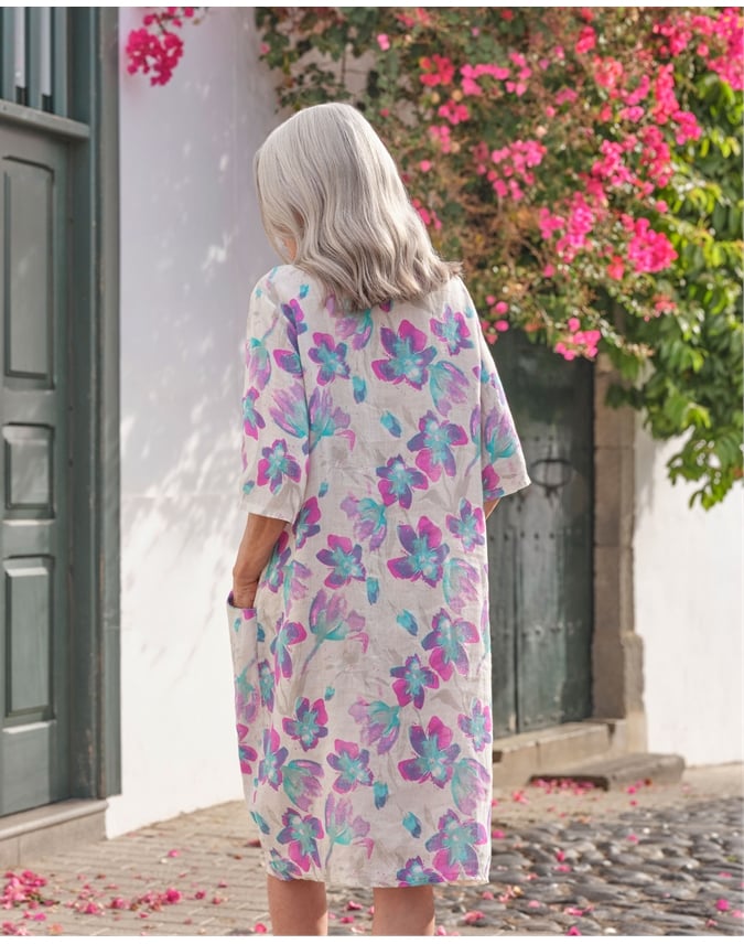 Womens Linen Pocket Tunic Dress