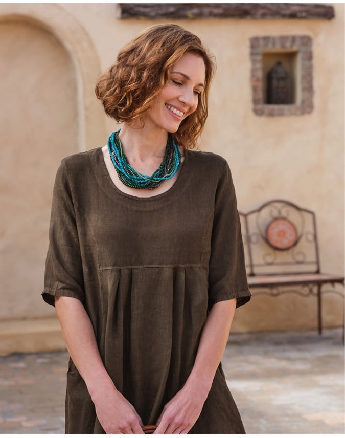 Womens Linen Pocket Tunic Dress