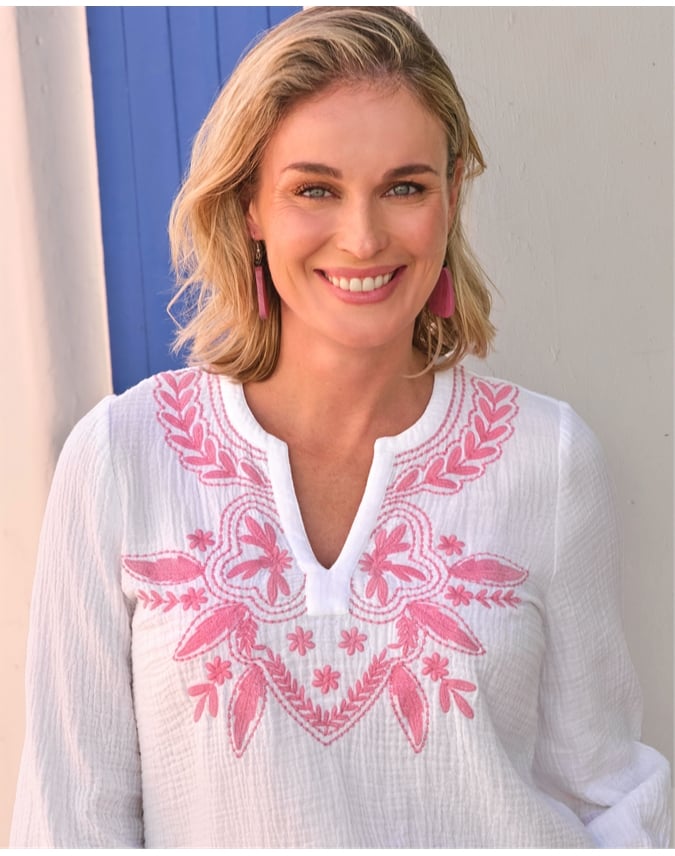 Embroidered Crinkle Blouse