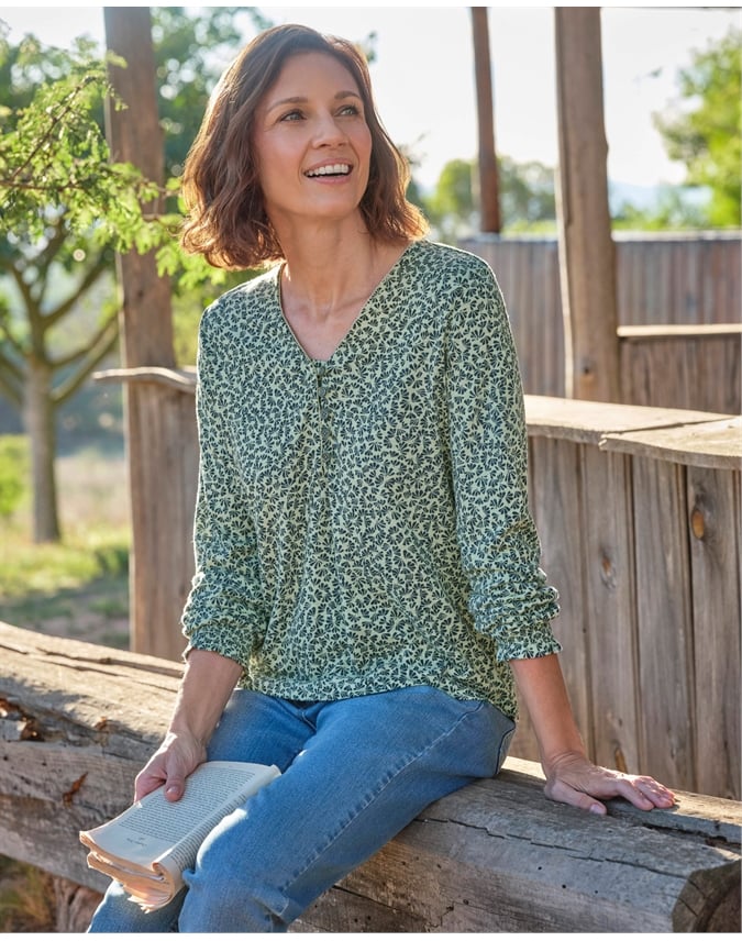 Button Through Print Jersey Top