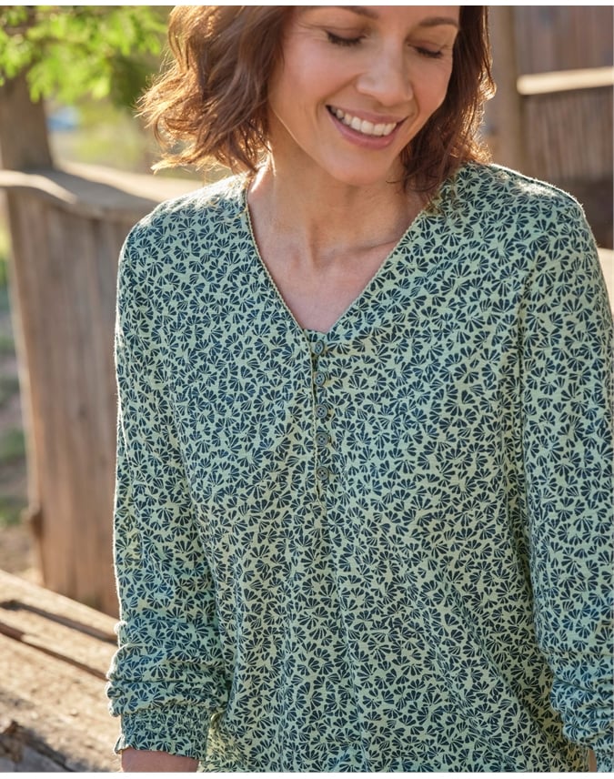 Button Through Print Jersey Top