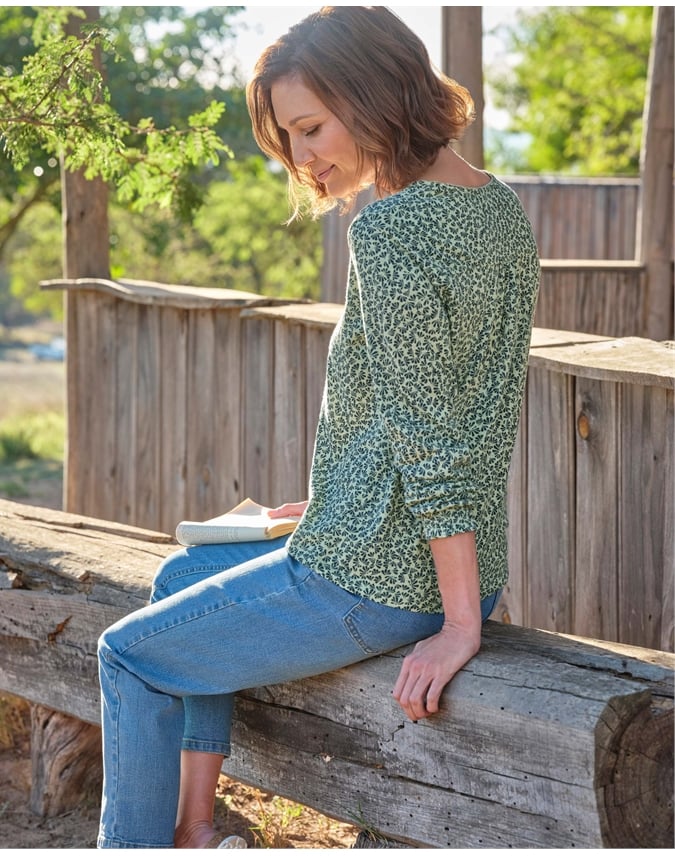 Button Through Print Jersey Top