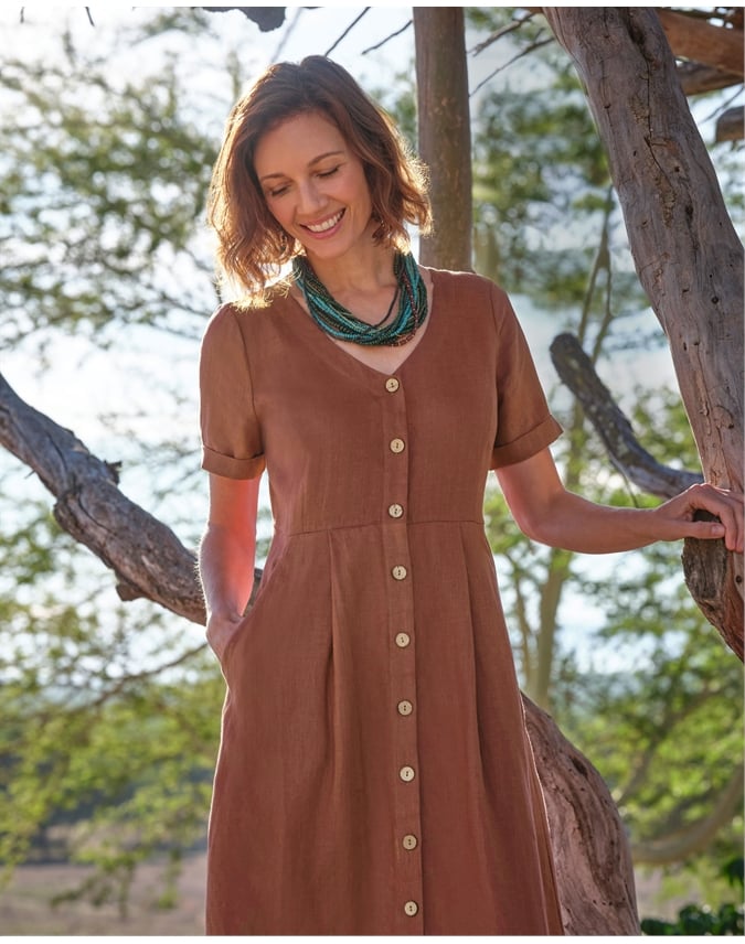 Button Through Linen Dress