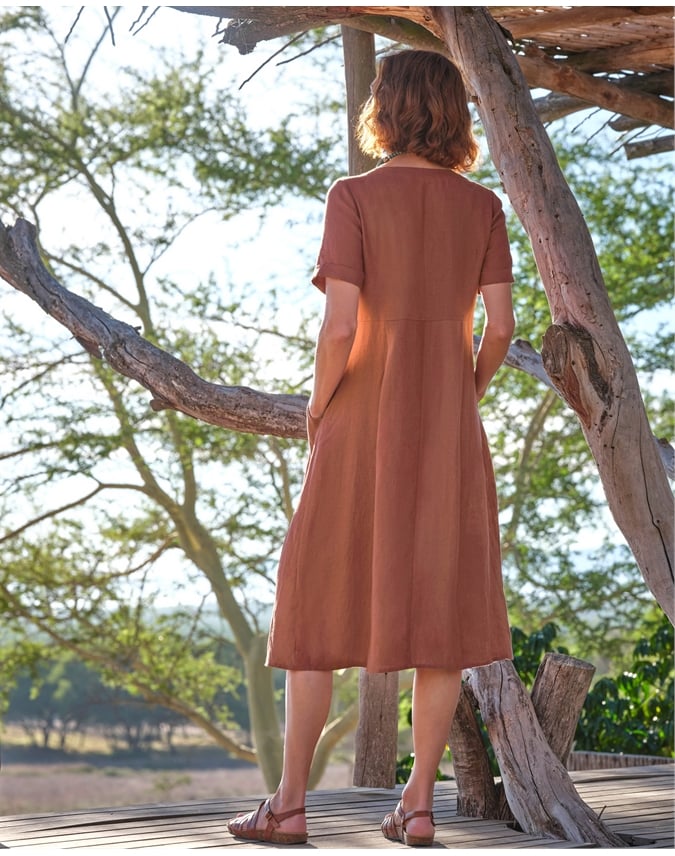Button Through Linen Dress