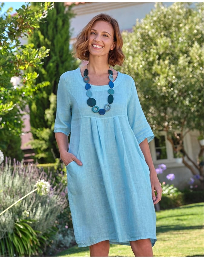 Womens Linen Pocket Tunic Dress