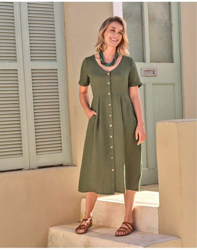 Button Through Linen Dress