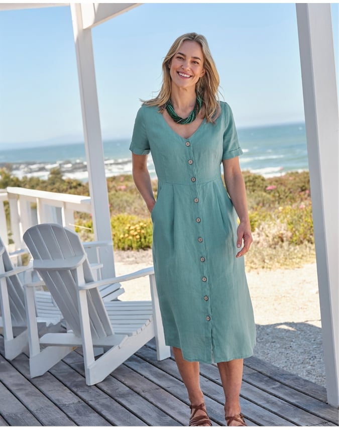 Button Through Linen Dress