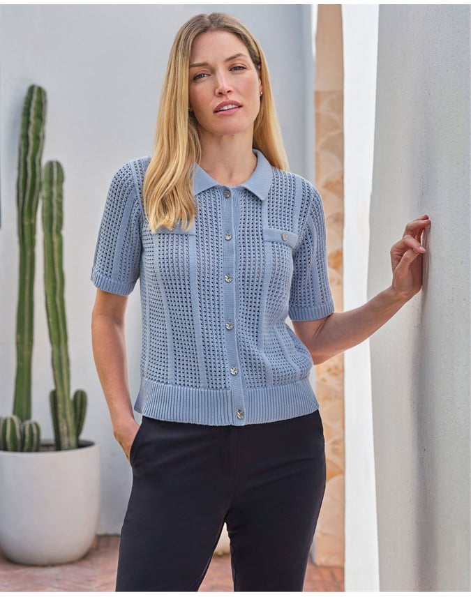 SS Cotton Collar Mesh Cardigan