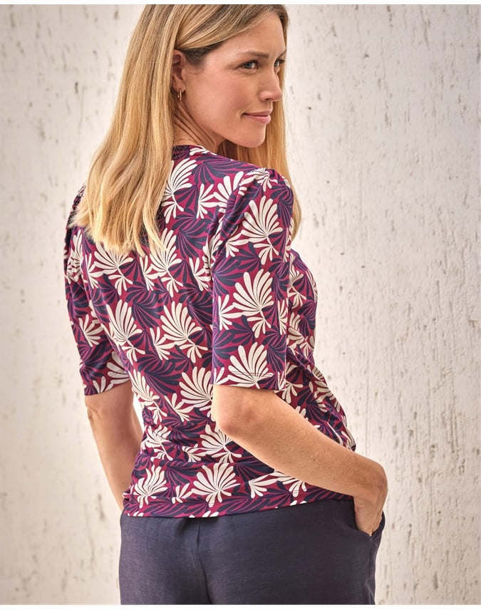 Printed Jersey Wrap Top