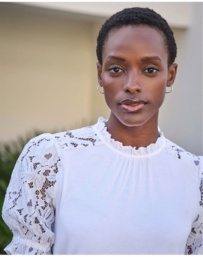 Lace Sleeve Jersey Blouse