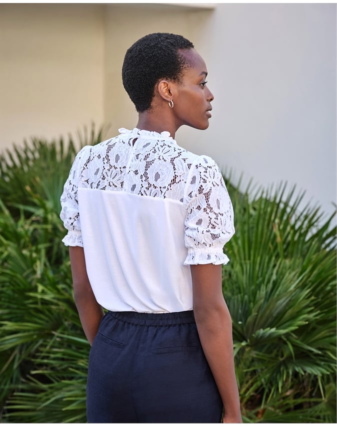 Lace Sleeve Jersey Blouse