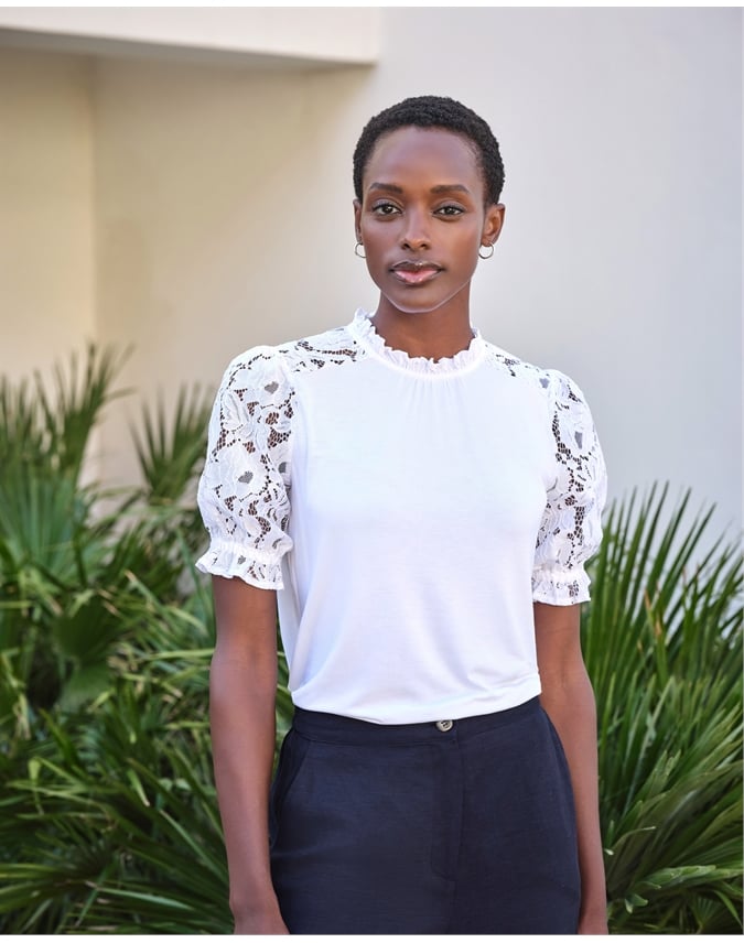 Lace Sleeve Jersey Blouse