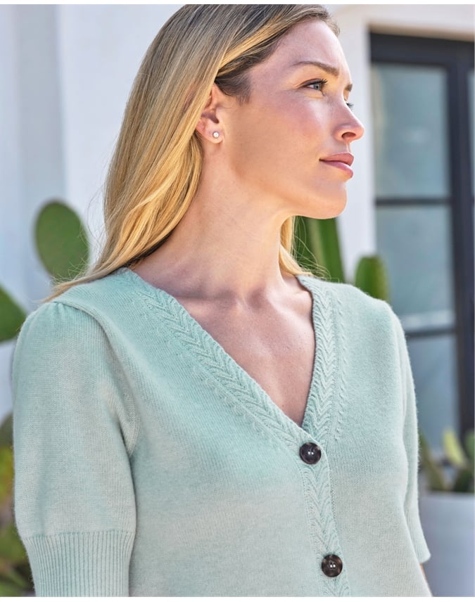 Wool Cashmere Half Sleeve Cardigan