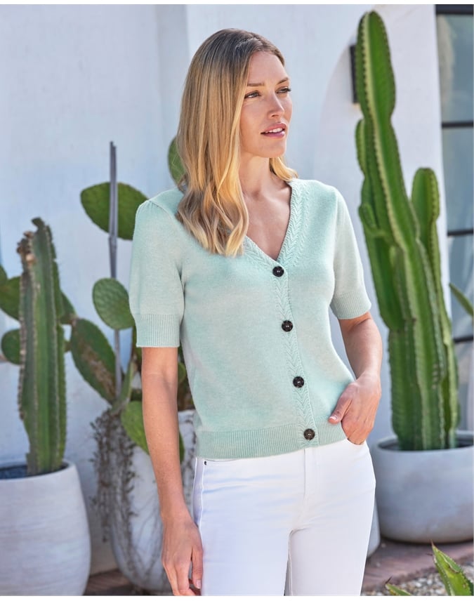 Wool Cashmere Half Sleeve Cardigan