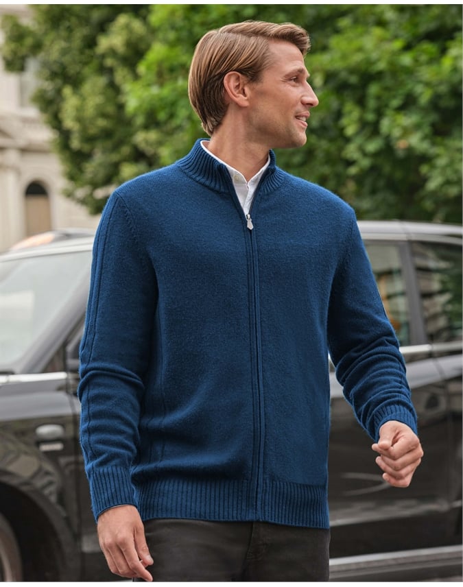 Wool Cashmere Ribbed Zip Through