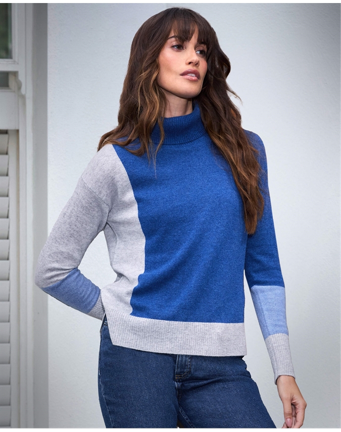 Cashmere Colourblock Roll Neck