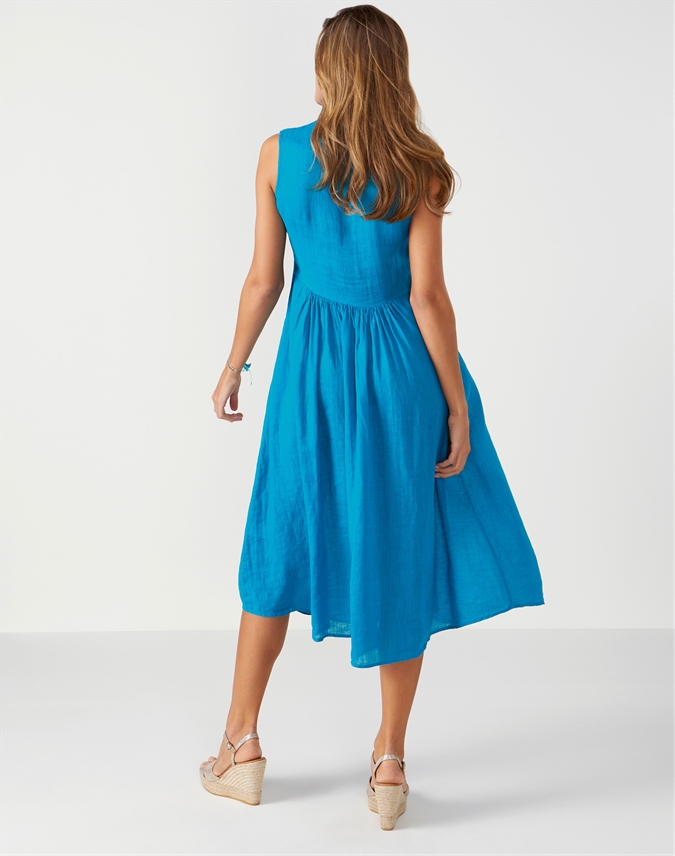 Bright Turquoise | Laundered Linen Midi Dress | Pure Collection