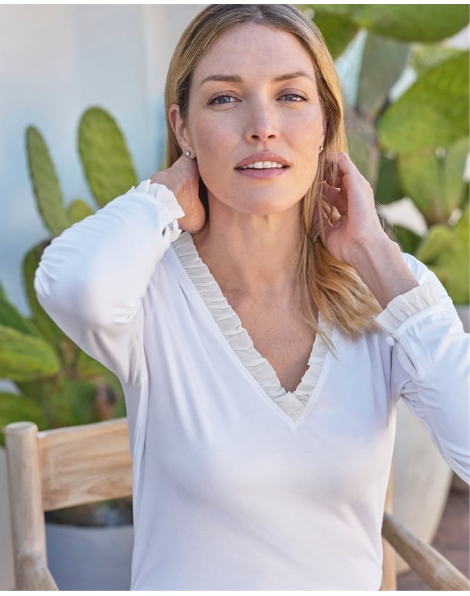 Woven Frill V Neck Top