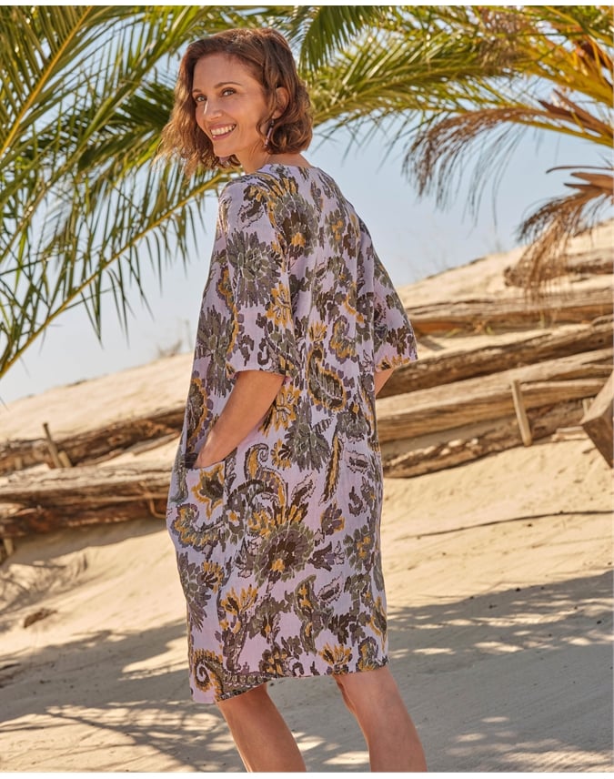 Womens Linen Pocket Tunic Dress